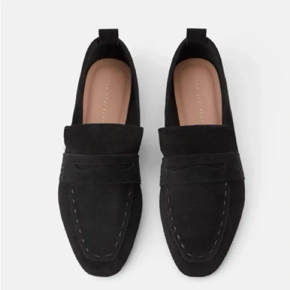 Zara genuine suede leather black moccasin loafers - Picture 2 of 6